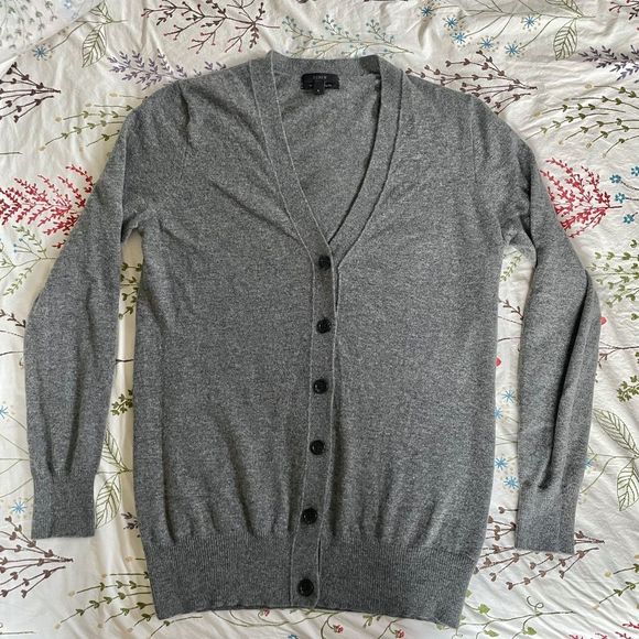J. Crew Sweaters - J.Crew With Cashmere Wool Blend Gray Long Cardigan Sweater sz Small Grandpa Chic